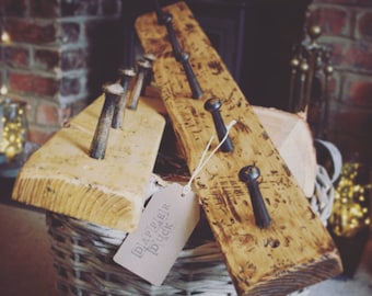 Rustic Coat Rack / Mug Rack / Hook Board with Blackened Oak Pegs - HANDMADE