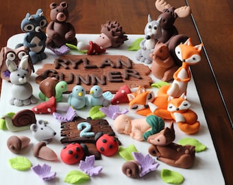 Fondant Woodland Animals Cake Decoration Fox Owl Mushrooms Flowers Baby Shower Birthday Cake Decoration