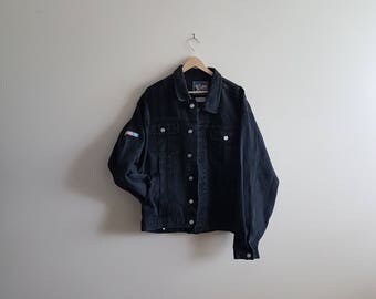 Vintage Lee denim jacket, vintage NASCAR jacket, black denim jacket, rare denim jacket, black jean jackets