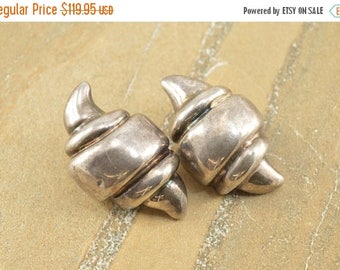 HUGE Sale Antique Style Puffy Banded Abstract Clip Back Earrings Sterling Silver 36.9g
