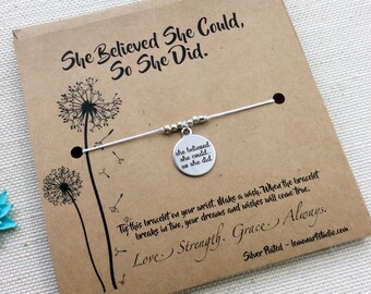 She Believed She Could So She Did Bracelet Graduation Gift Womens Gift College Graduation Gift Women Grad Gift For Friend
