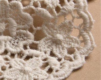 cotton lace CURTAIN panel, hand-made from cotton lace in off white _ floral