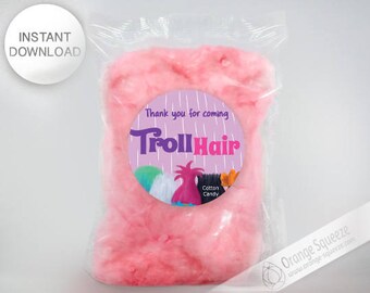 INSTANT DOWNLOAD, Trolls Cotton Candy Label, Stickers, Trolls Hair, Trolls Theme, Trolls Party, Trolls Favor labels, Birthday Party