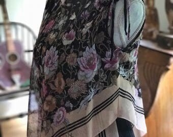 Vintage floral maxi dress with sheer overlay