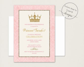 Princess Birthday Invitation Princess Birthday Princess party Invitation Gold Glitter Pink Birthday Invitation Princess Crown Printable
