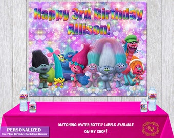 Rainbow Happy Birthday Trolls Banner Princess Poppy Birthday