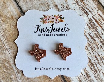 Texas, Texas Earrings, Everythings Bigger in Texas, Custom Earrings, Studs, 10mm Studs, Pick your Color, Druzy Earrings, Southern Earrings