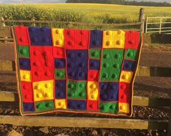 Lego Bricks Throw Blanket, Crochet Blanket, Throw Blanket, Childrens Blanket