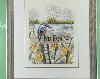 Eva Rosenstand Cross Stitch Kit-No Fishing Sign w/ Bird-12-975 Clara Waever