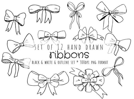 Hand drawn sketchy bow clip art set bow vector set