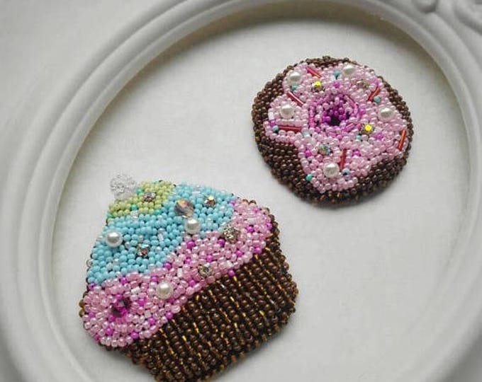 Brooch cake donut handmade jewelry beads broach sweet gift for women Sweetest Day in usa pin beaded broach Embroidery Brooch