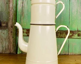 Vintage French Enamel Coffee Pot Huge!! Perfect Glamping Pot