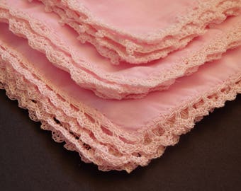 Crochet Edge Pink Burp Cloth Set