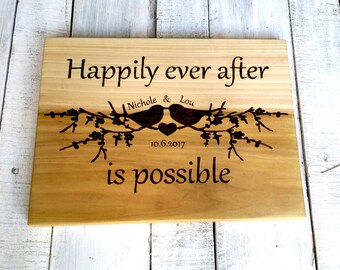 Wedding Cutting Board Wood - Couple Cutting Board - Love Birds Wedding - Rustic Wedding Gift - Wood Cutting Board - Wood Kitchen