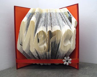 Folded book - Merci - Book sculpture - Altered book - Craft - Gift - Book art - Thank you