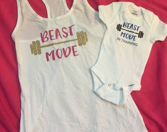 mother son matching, workout tank, beast mode, exercise tank, mommy and son matching outfits, mothers day gift, mom gift, baby boy, mom life