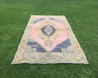 Oushak rug,Vintage Oushak rug,Turkish rug ,faded muted colored rug home of vintage rug, boho rug ,vintage 148x267/4'8x8'7