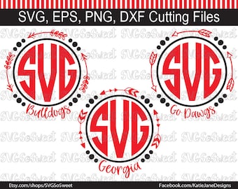 Georgia Bulldogs svg, Georgia svg, GA Football svg, Arrow Monogram Frame, Go Dawgs svg, SVG, Png, Eps, Dxf, Silhouette Cutting Files