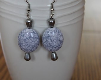 Black and white stone teardrop earrings