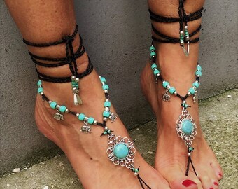 Barefoot sandals, foot jewelry, hippie sandals, anklet, boho sandals, beach sandals, festival shoes, Gypsy sandals, Yoga sandals