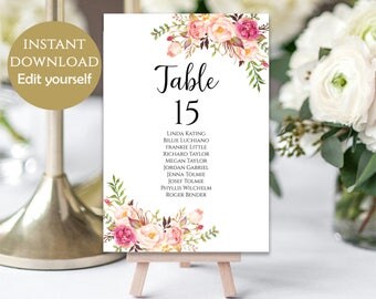 Wedding Seating Chart Template Seating Cards Seating Chart Sign Editable Seating Chart Printable Templates Editable Signs Pastel Blooms