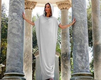 Gray Plus size tunic, Sexy Dress, Party Dress, Gray Maxi Dress, Asymmetric Dress, Evening Dress, Shoulder Dress, Extravagant Dress