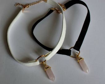 Rose Quartz Choker,Pink Crystal Choker,Gemstone Choker,Choker Pendant,Choker Jewelry Pink Choker,Velvet Choker,Pink Gemstone Choker