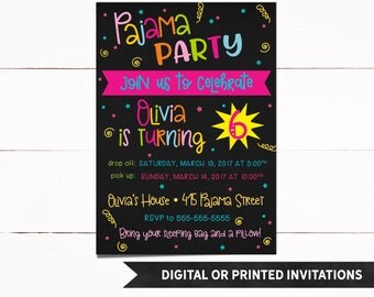 Slumber Party Invitation, Pajama Birthday Invitation, Sleepover Invitation, Girl Birthday Invitation, Birthday Invitation, 35