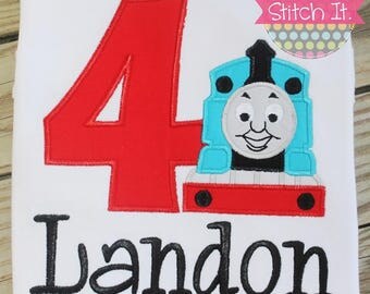 Thomas the Train appliqued birthday shirt or bodysuit - Birthday - Birthday Party