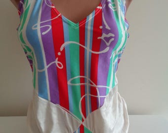 Vintage 90s swimsuit, one piece swimsuit, 90s bathing suit, abcrtact print, colorful swimsuit