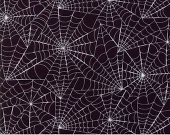 Halloween fabric by the yard- Moda- Eerily Elegant- Deb Strain-19813 11 midnight black- white spiderwebs on a black background- spiderwebs