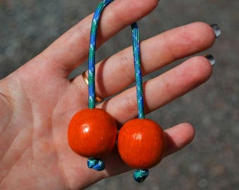 Wooden begleri orange wood worry beads with 2 beads unisex accessories tri spinner toy stresstoy round shape passing time mini worry beads