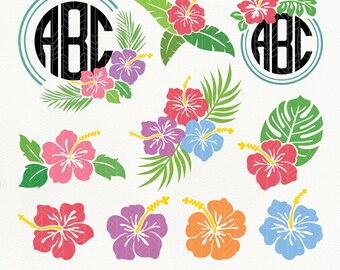 Hibiscus Flower SVG Files, Hibiscus dxf, Flower Monogram svg, png, eps, Silhouette Studio, Cut File, Hawaii Flower