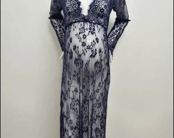 Maternity dress for photo shoot gown, lace, bohemian style navy blue. small and medium IN STOCK NOW