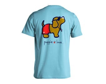 Puppie Love Brand Lifeguard Pup Cotton Light Blue Short Sleeve T Shirt