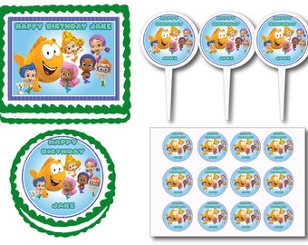 Bubble Guppies Birthday Party Edible Cake Cookie Toppers or Plastic Cupcake Pick Stickers Decoration Baking Supply
