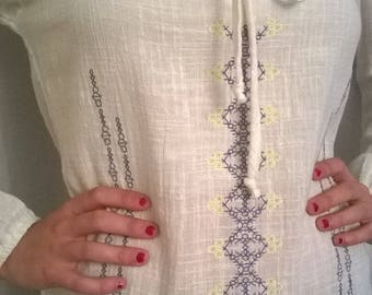 White embroidered cotton long sleeve blouse