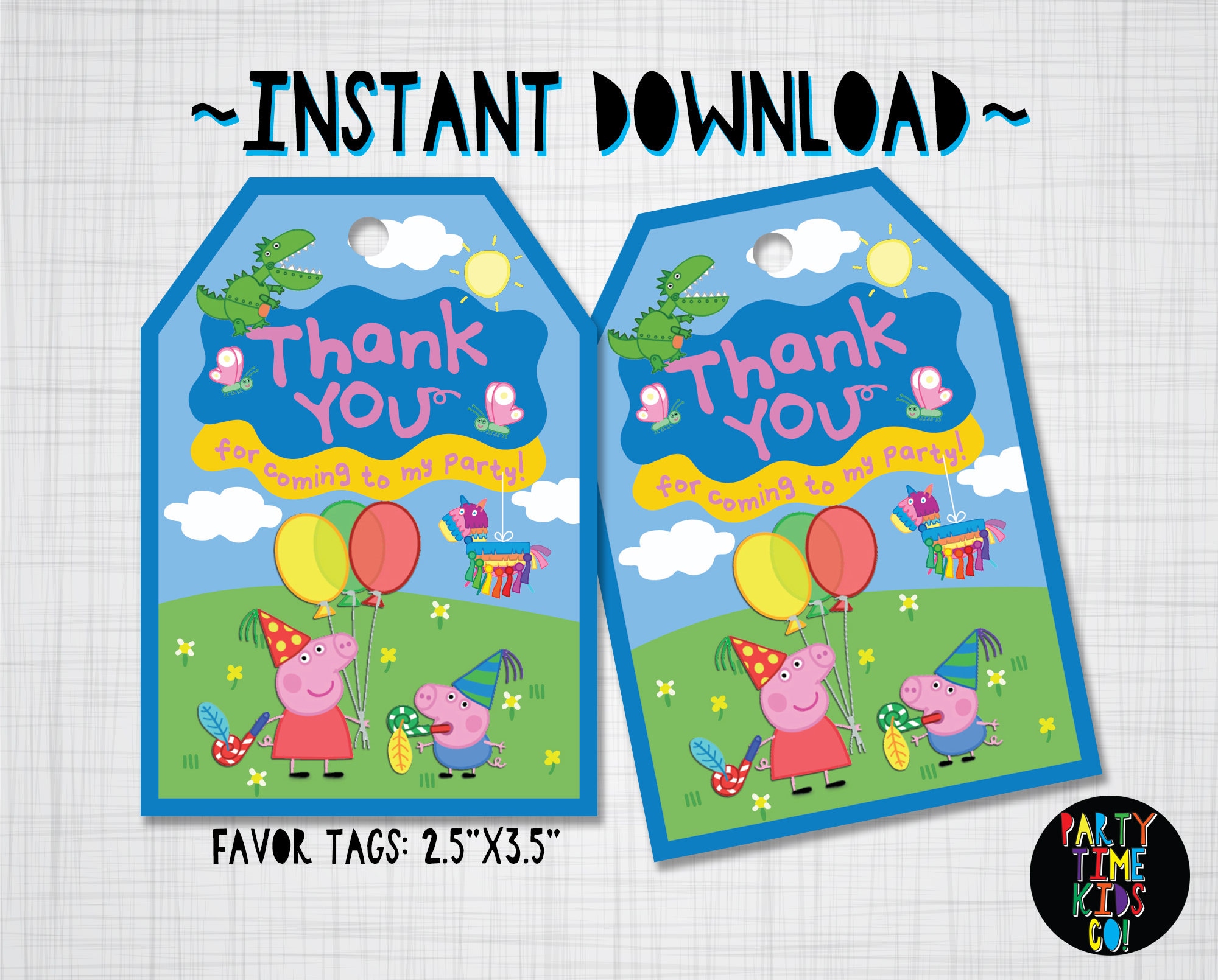 Peppa Pig Favor Tags Birthday Party Thank you Tags Goodie Bag