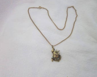 Vintage Bicentennial Patriotic 1776 Drum & Banner Pendant with Chain Necklace