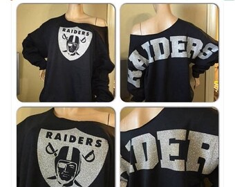 ON SALE Raiders off the shoulder sweatshirt | Oakland Raiders Sweatshirt | Oversized print | Bling sweatshirt