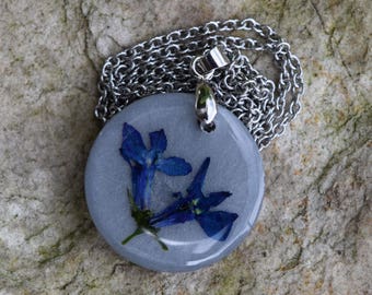Lobelia Flower Necklace / Real Flower Jewelry / Wildflower Necklace / Resin Necklace / Stainless Steel / Natural Jewelry