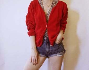 90s Red Cotton Cardigan M L