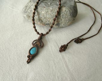 Macrame with semi precious Turquoise stone necklace