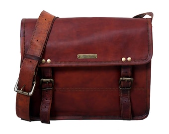 Handmade Leather Messenger Bag, Vintage Genuine Leather Handcrafted Laptop Bag Rustic Leather Bag