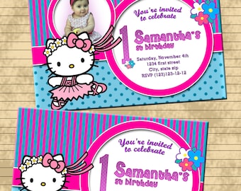 Hello Kitty invitation- birthday party invitation- thank you card- FREE FAVOR TAG- Digital file or printed