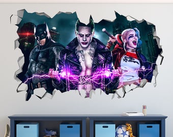 Suicide Squad Character Smashed 3D Wall Decal Kids Sticker Art Decor Vinyl Mural Poster - Broken Wall - 3D Designs