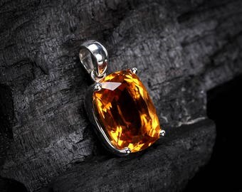 Yellow Citrine Pendant | November Birthstone | Sterling Silver Pendant| Large Beautiful AAA Color Natural Citrine Gemstone Jewelry