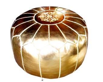 Golden Faux Leather Moroccan Pouf Ottoman style