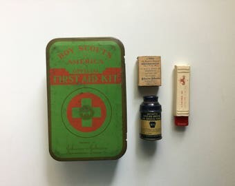 Boy Scouts of America Official First Aid Kit - Johnson and Johnson First Aid Kit - Vintage First Aid Kit Tin 1950s