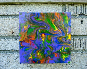 Rainbow Swirl Abstract Acrylic Painting 4x4